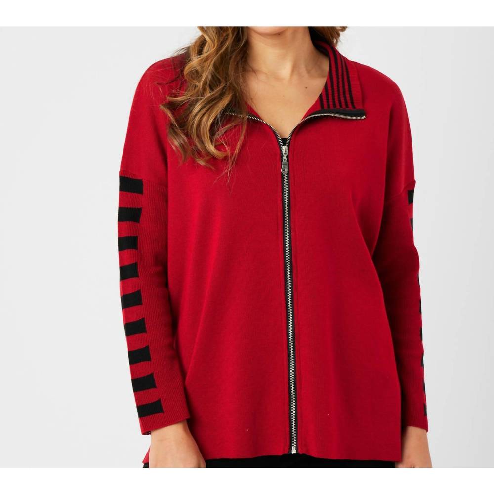 NEW ANGEL APPAREL stripe sleeve zip jacket in red/black